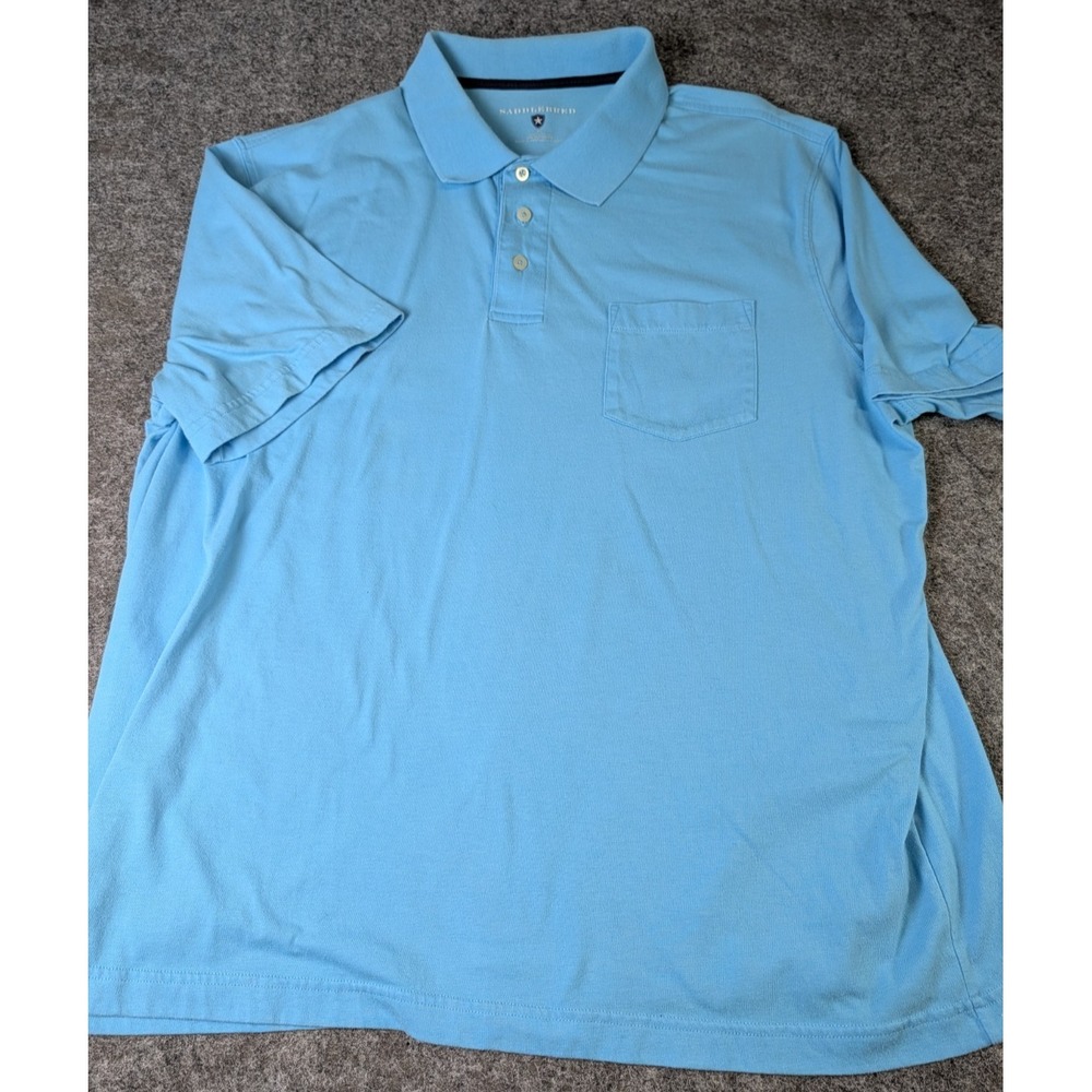 SADDLEBRED Polo Shirt Men's XL Solid Blue Pocket EUC